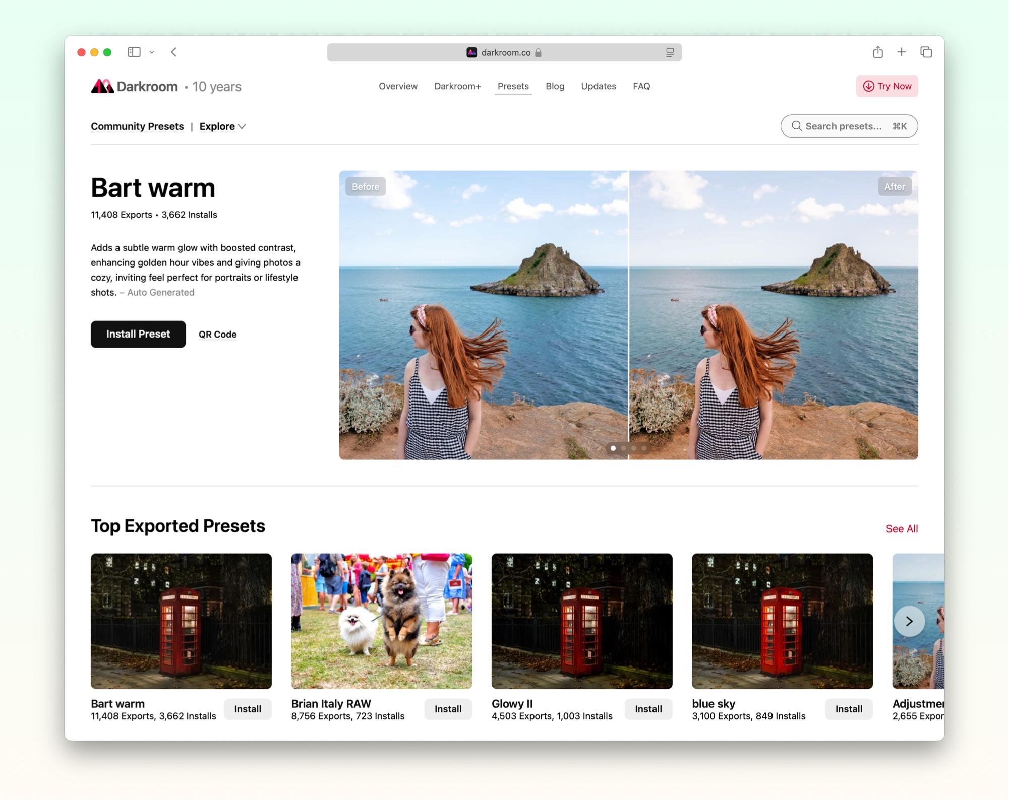 Community Presets shown in a desktop browser