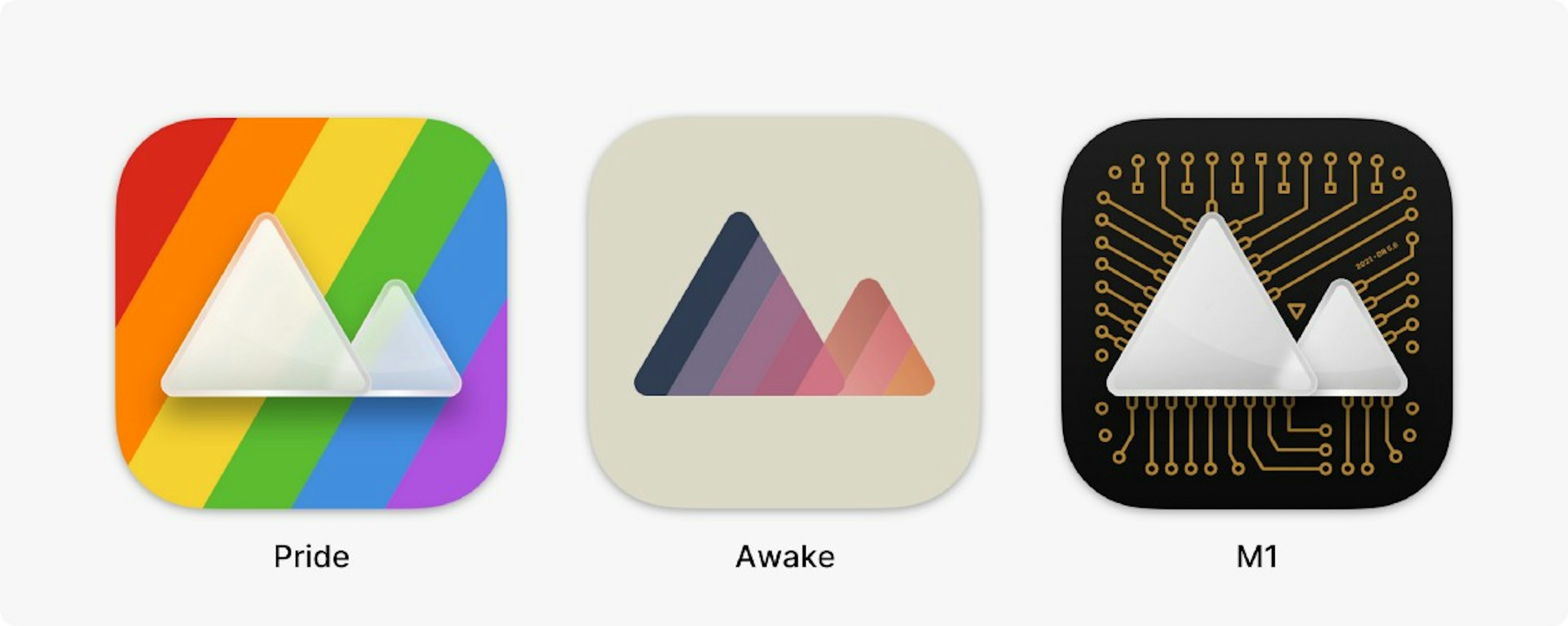 Three new app icons; Pride, Awake, M1