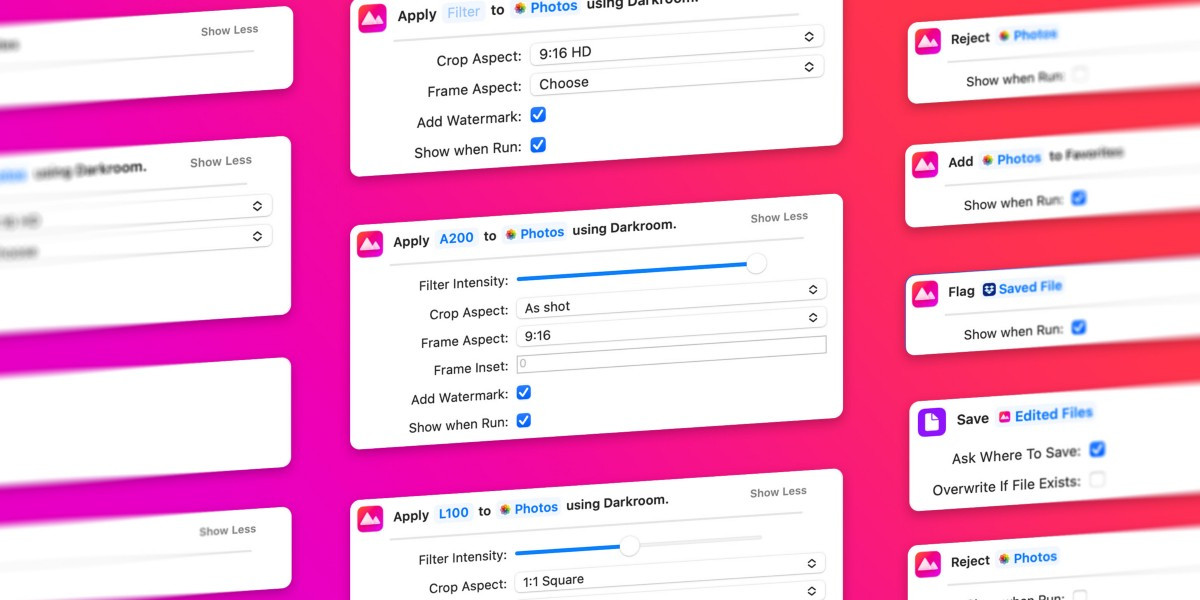 Visual overview of the new Darkroom Mac Monterey Shortcut Actions