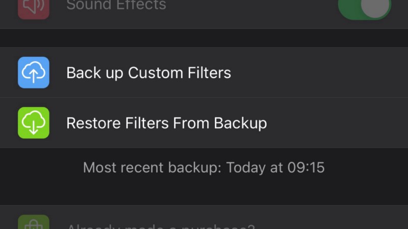 Backup and Restore filters from settings
