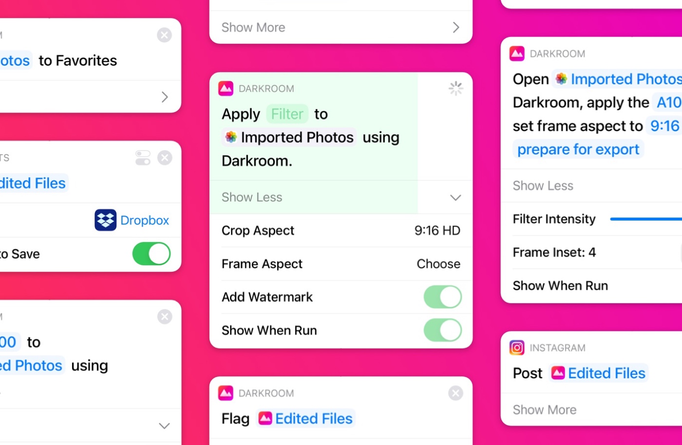 Grid of available Apple Shortcut App actions