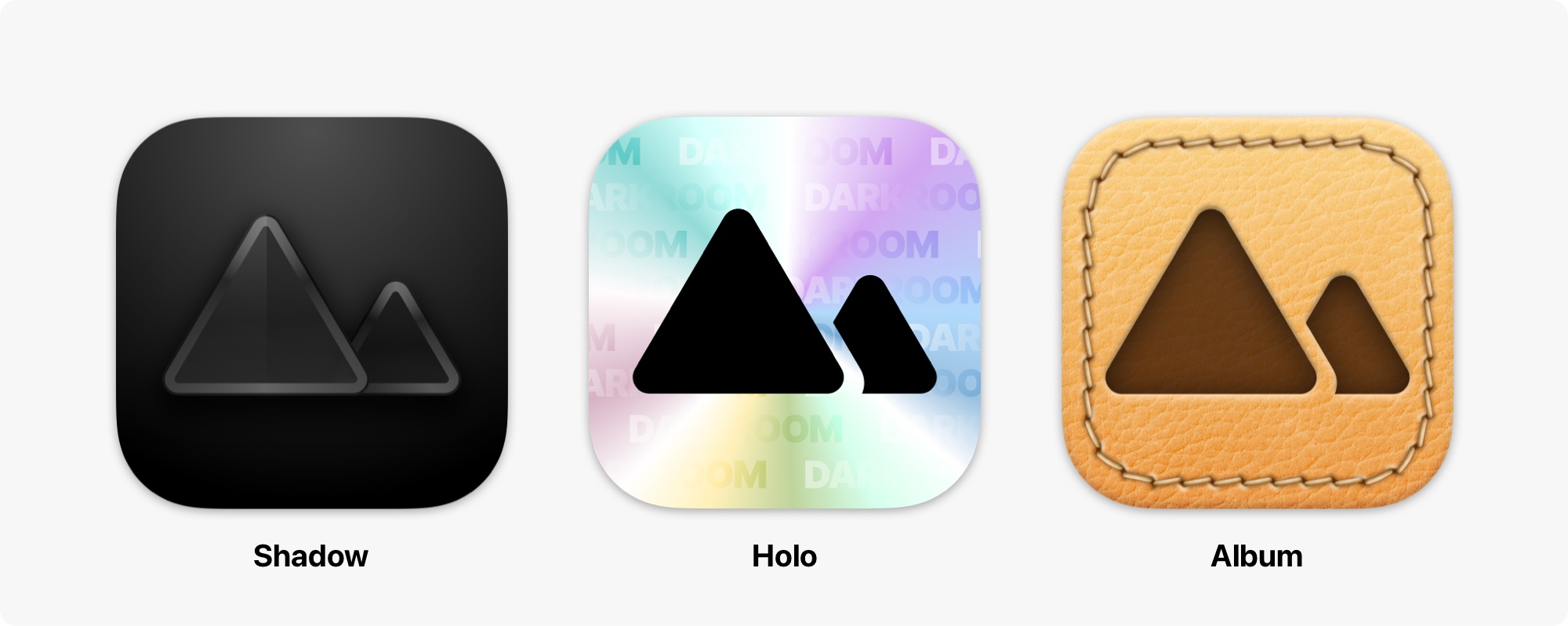 Three new app icons; Shade, Holo, and Album